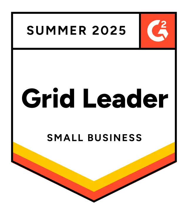 G2 Grid Leader badge for Small Business, Summer 2025.