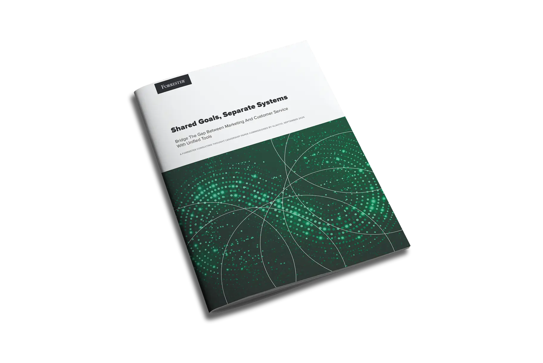 Forrester report titled "Shared Goals, Separate Systems" with a green abstract design on the cover.