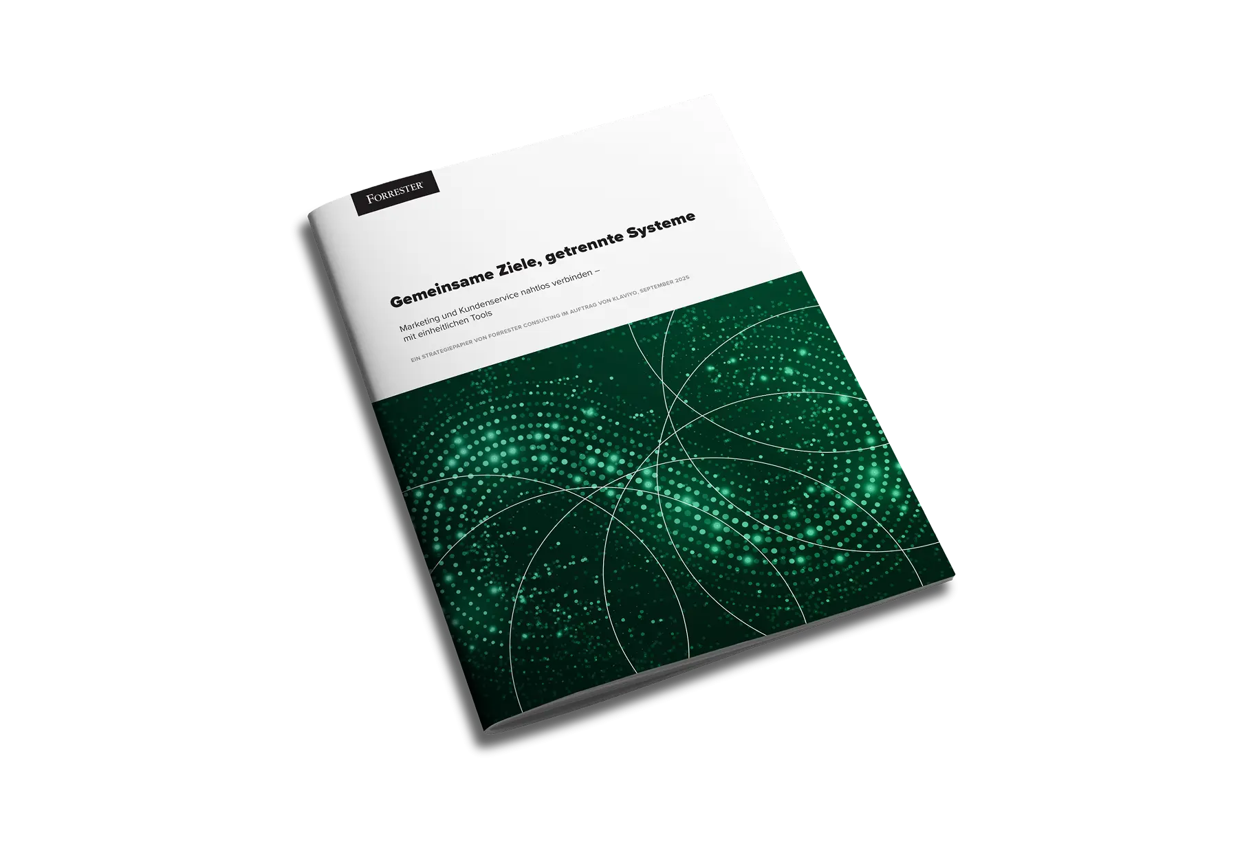 Cover eines Forrester-Berichts mit dem Titel "Gemeinsame Ziele, getrennte Systeme" und einem grünen, geometrischen Muster.