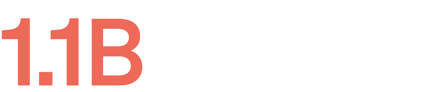 „1.1B“ in fettgedruckter roter Schrift.