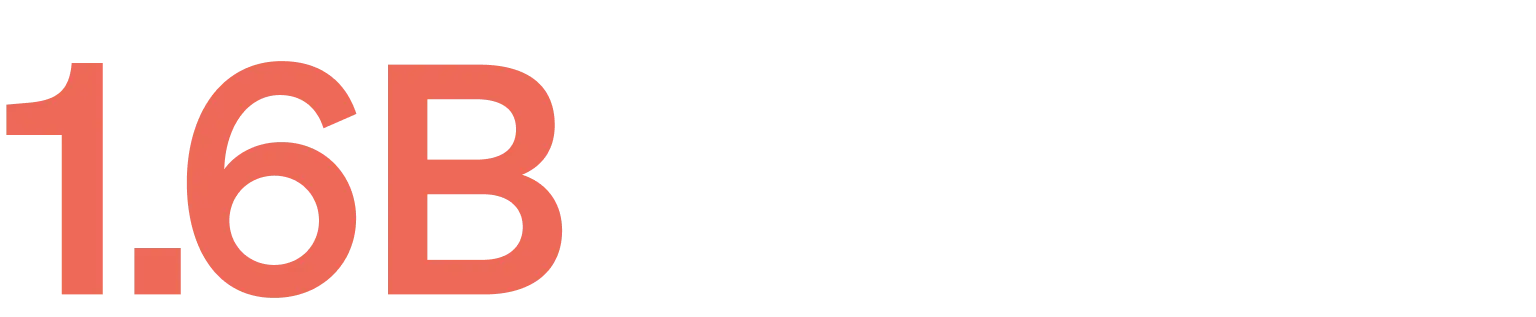 „1.6B“ in fettgedruckter roter Schrift, gefolgt vom Wort „bluemercury“ in schwarzer Schrift.