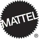 Logotipo de Mattel en marengo, que incluye el nombre de la marca en blanco sobre un fondo circular puntiagudo.