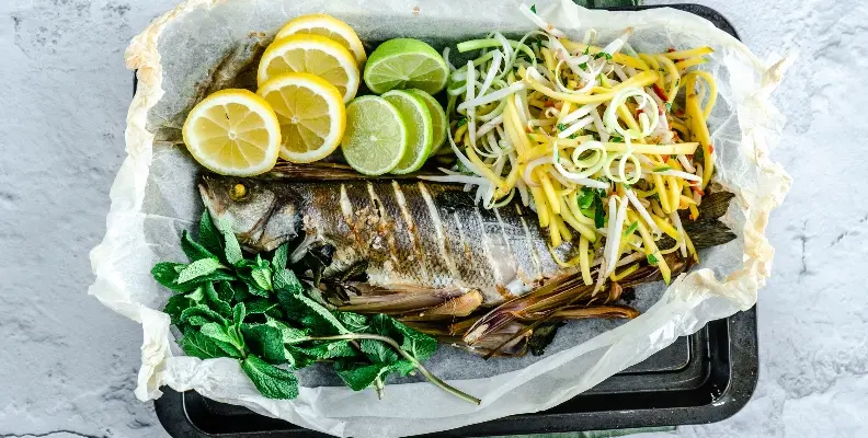 Lemon roasted sea bass