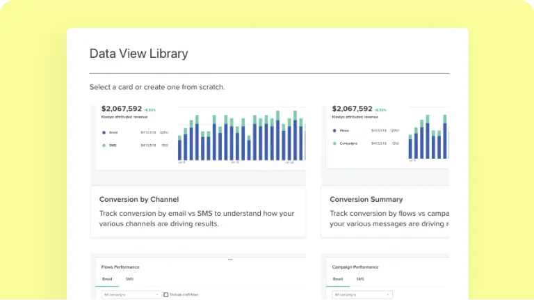 Data template library for reporting in Klaviyo email platform