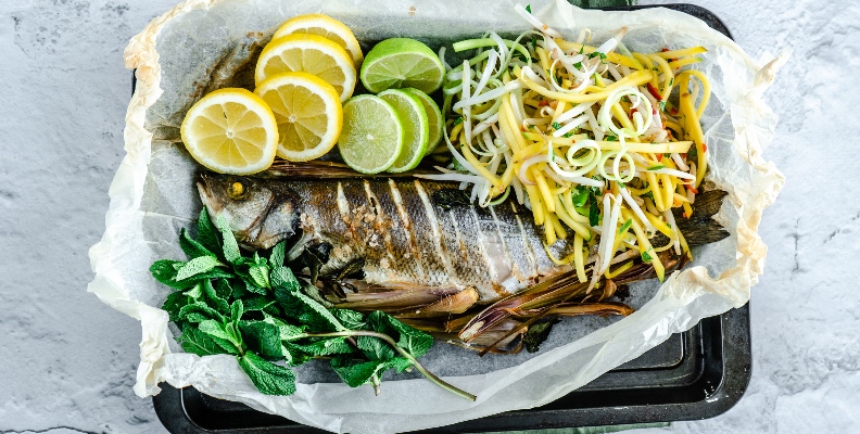 Lemon roasted sea bass