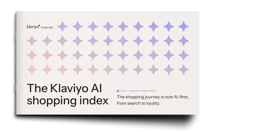 Klaviyo AI shopping index cover with star pattern and text: "The shopping journey is now AI-first, from search to loyalty.
