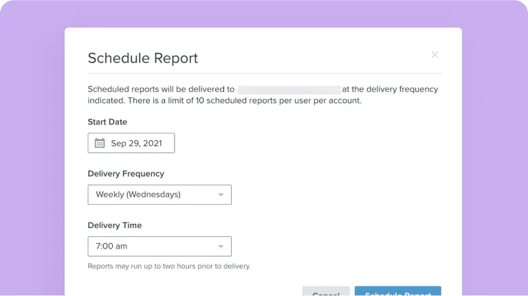 Schedule email marketing data reports in Klaviyo email platform