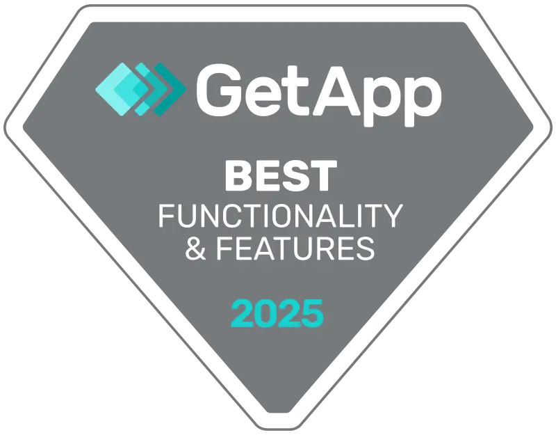 GetApp badge for "Best Functionality & Features 2025".