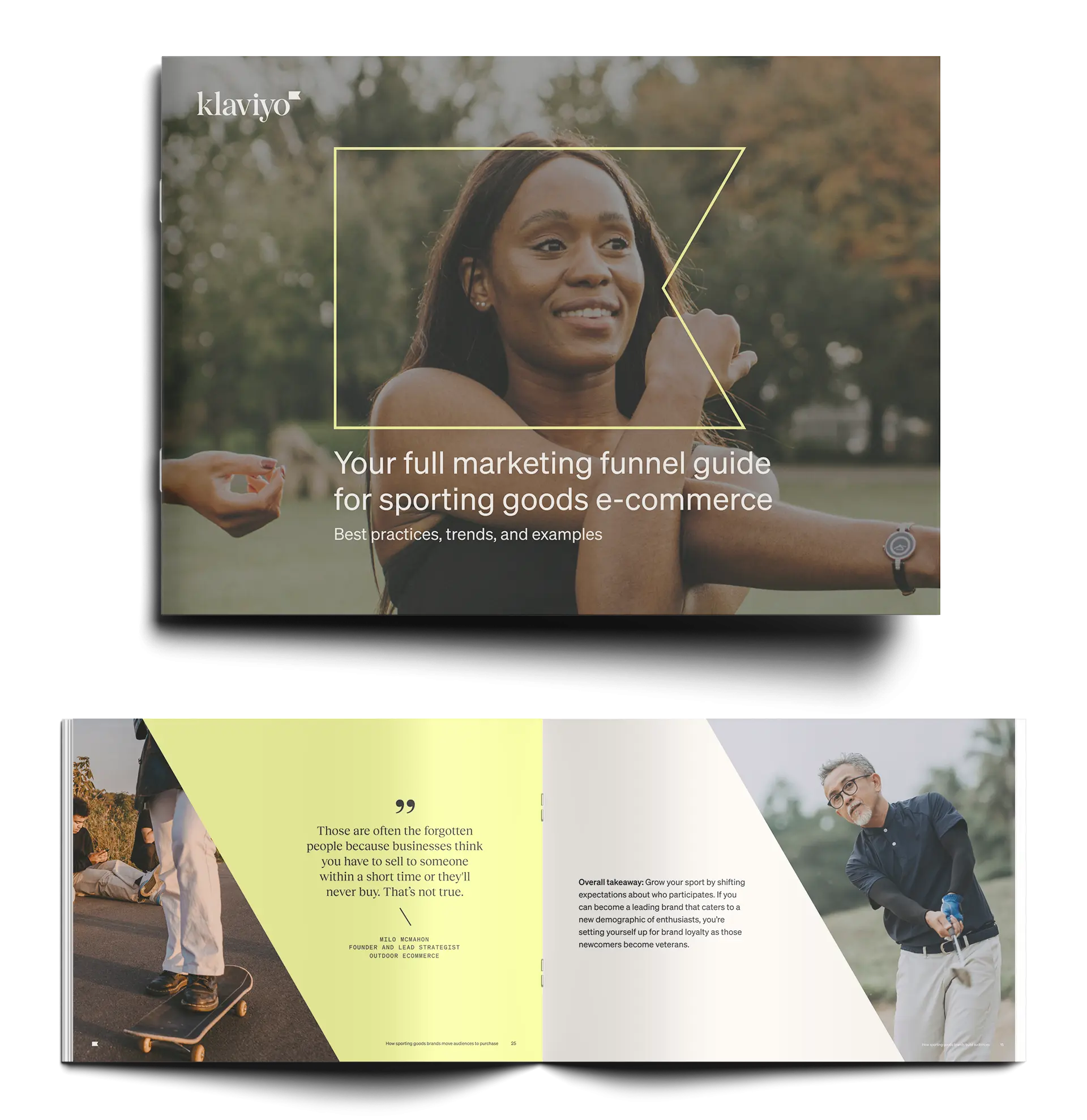 Klaviyo logo outline highlighting a woman exercising outdoors