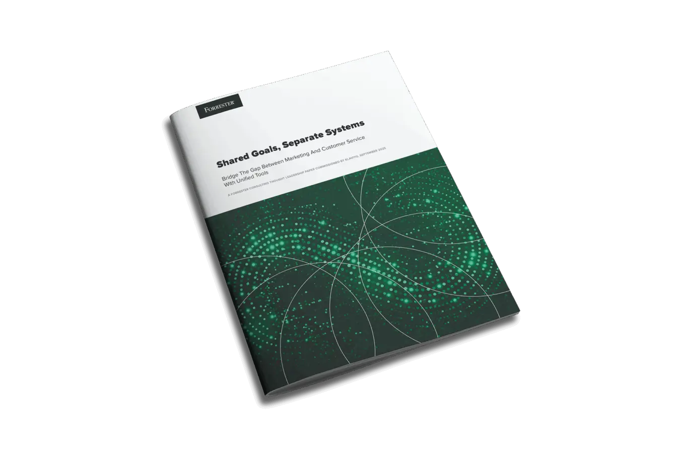 Forrester booklet titled "Shared Goals, Separate Systems" with a green abstract design on the cover.