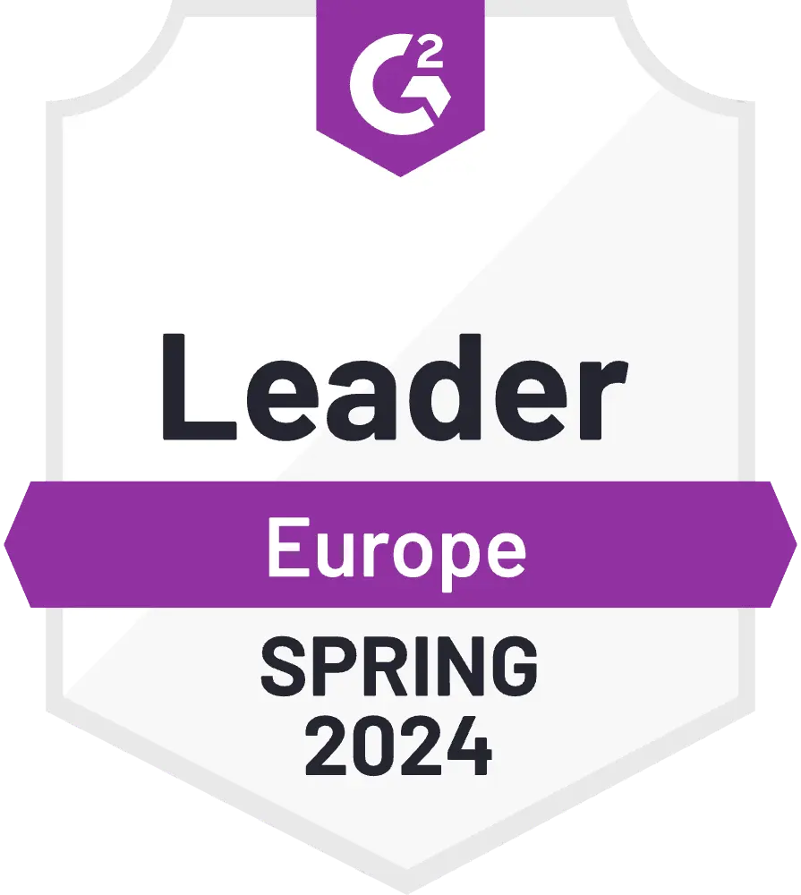 G2 badge shwing Klaviyo as a leading Maketing Automation platform solution in EMEA for Spring 2024