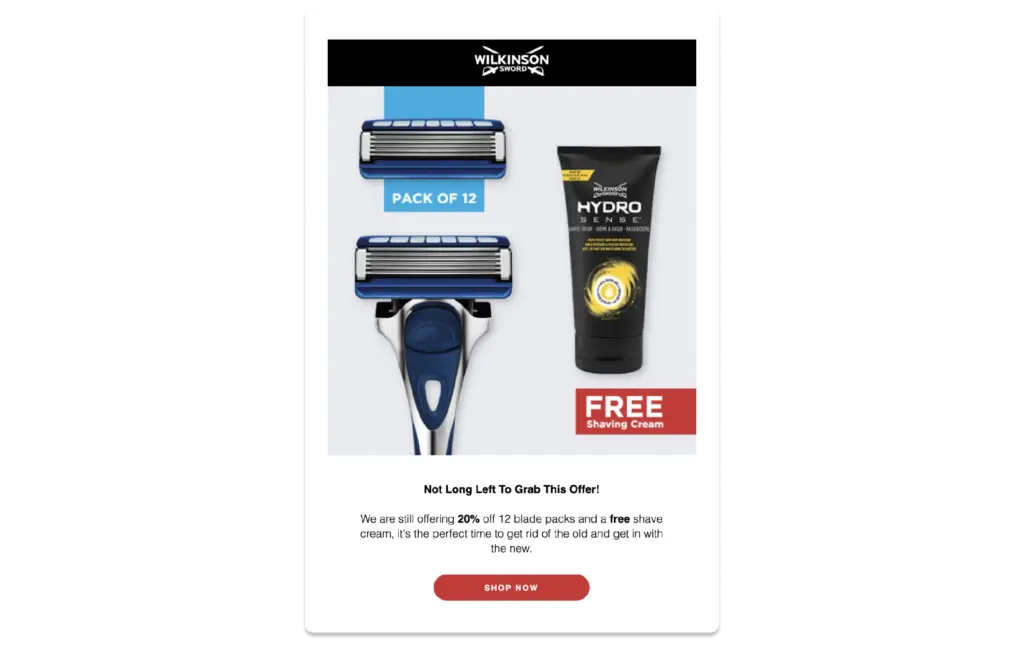 A screenshot of an email campaign from Wilkinson Sword.