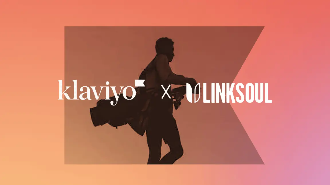 Klaviyo and Linksoul logos over profile of person carrying a golf bag