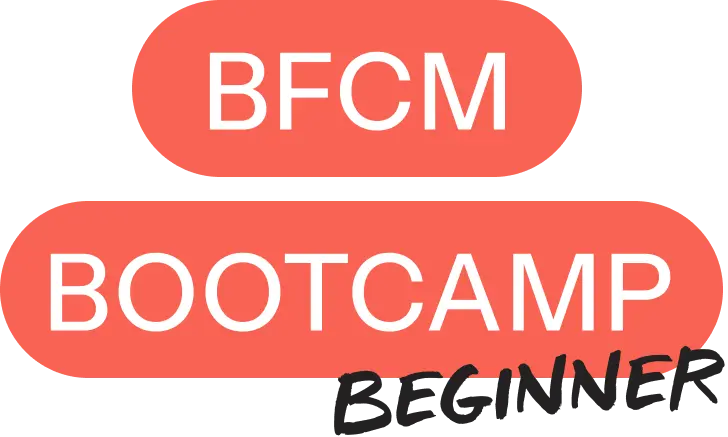 BFCM Bootcamp Beginner text on red rounded rectangles.